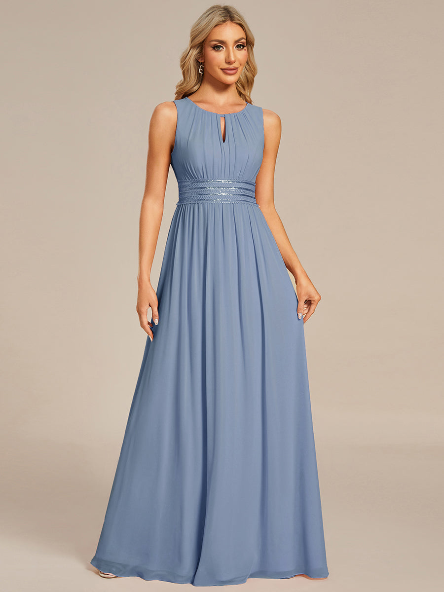 Robe De Demoiselle D'honneur Trapèze Simple Sans Manches En Mousseline Avec Détails Ajourés #Couleur_Bleu Ardoise
