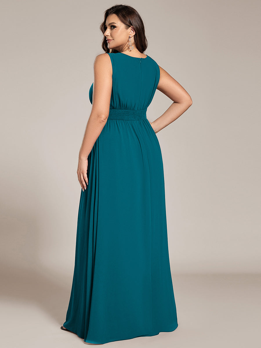 Robe De Demoiselle D'honneur Trapèze Simple Sans Manches En Mousseline Avec Détails Ajourés #Couleur_Bleu Canard
