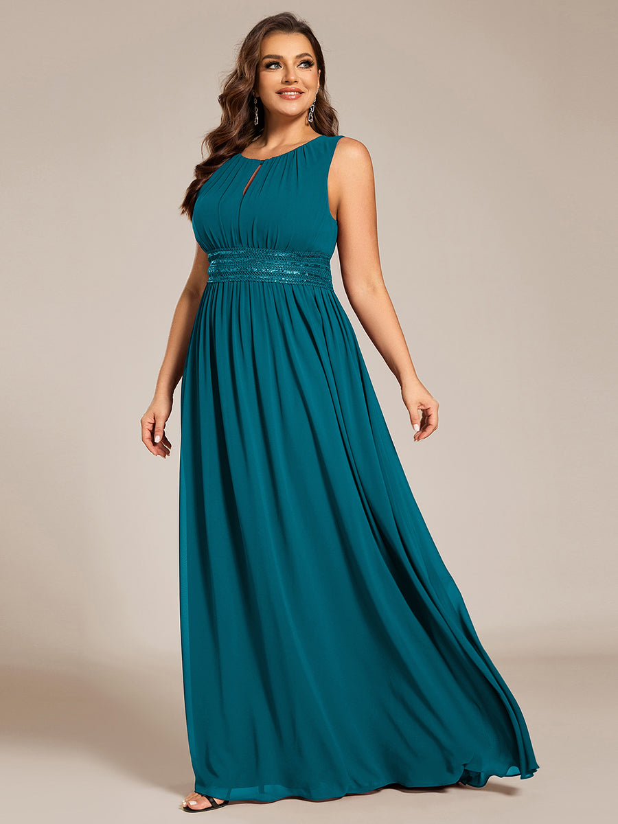 Robe De Demoiselle D'honneur Trapèze Simple Sans Manches En Mousseline Avec Détails Ajourés #Couleur_Bleu Canard