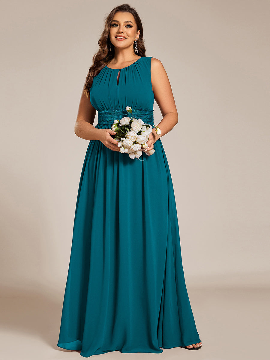 Robe De Demoiselle D'honneur Trapèze Simple Sans Manches En Mousseline Avec Détails Ajourés #Couleur_Bleu Canard