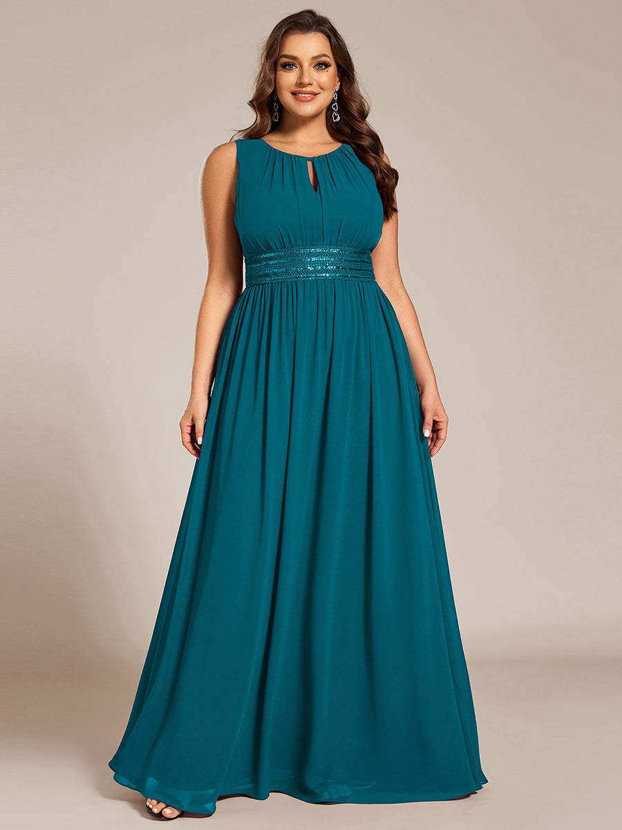Robe De Demoiselle D'honneur Trapèze Simple Sans Manches En Mousseline Avec Détails Ajourés #Couleur_Bleu Canard