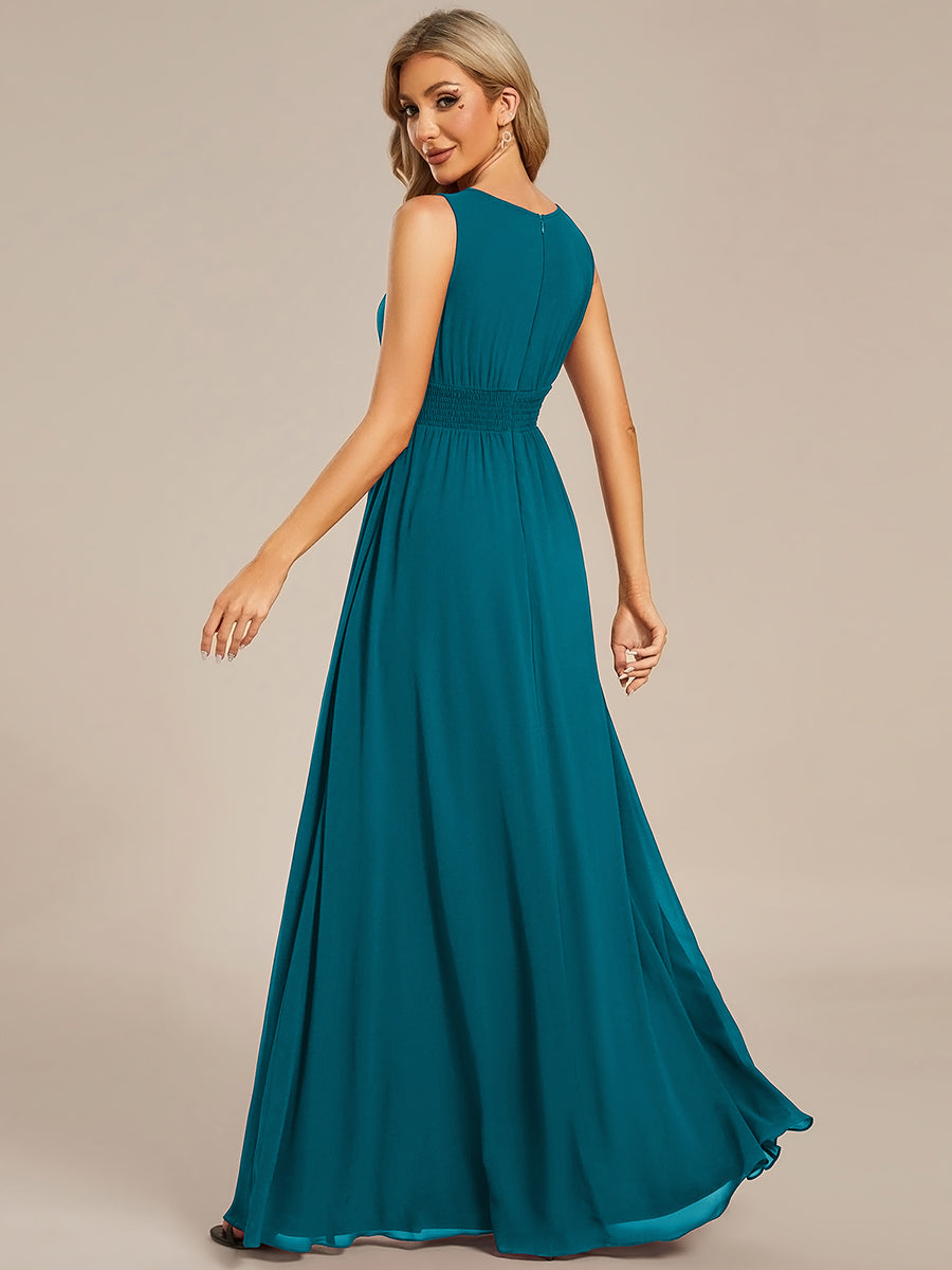Robe De Demoiselle D'honneur Trapèze Simple Sans Manches En Mousseline Avec Détails Ajourés #Couleur_Bleu Canard