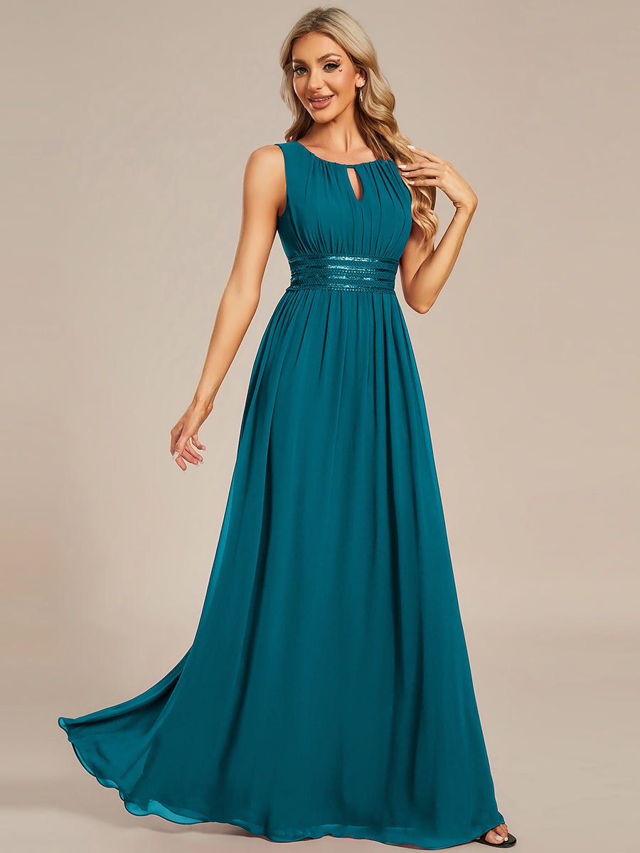 Robe De Demoiselle D'honneur Trapèze Simple Sans Manches En Mousseline Avec Détails Ajourés #Couleur_Bleu Canard