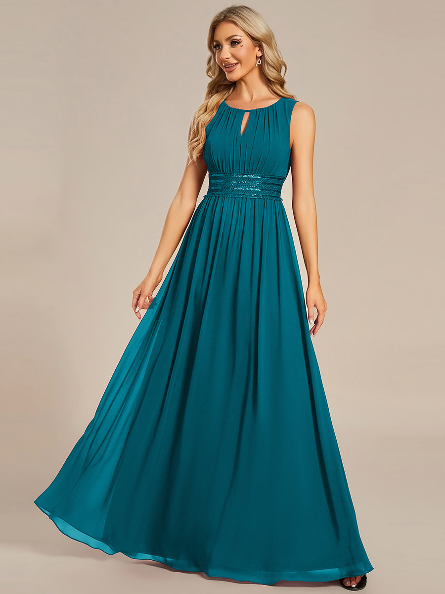 Robe De Demoiselle D'honneur Trapèze Simple Sans Manches En Mousseline Avec Détails Ajourés #Couleur_Bleu Canard