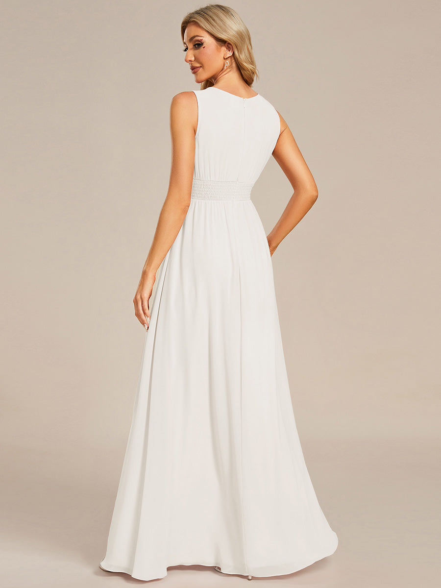Robe De Demoiselle D'honneur Trapèze Simple Sans Manches En Mousseline Avec Détails Ajourés #Couleur_Blanc