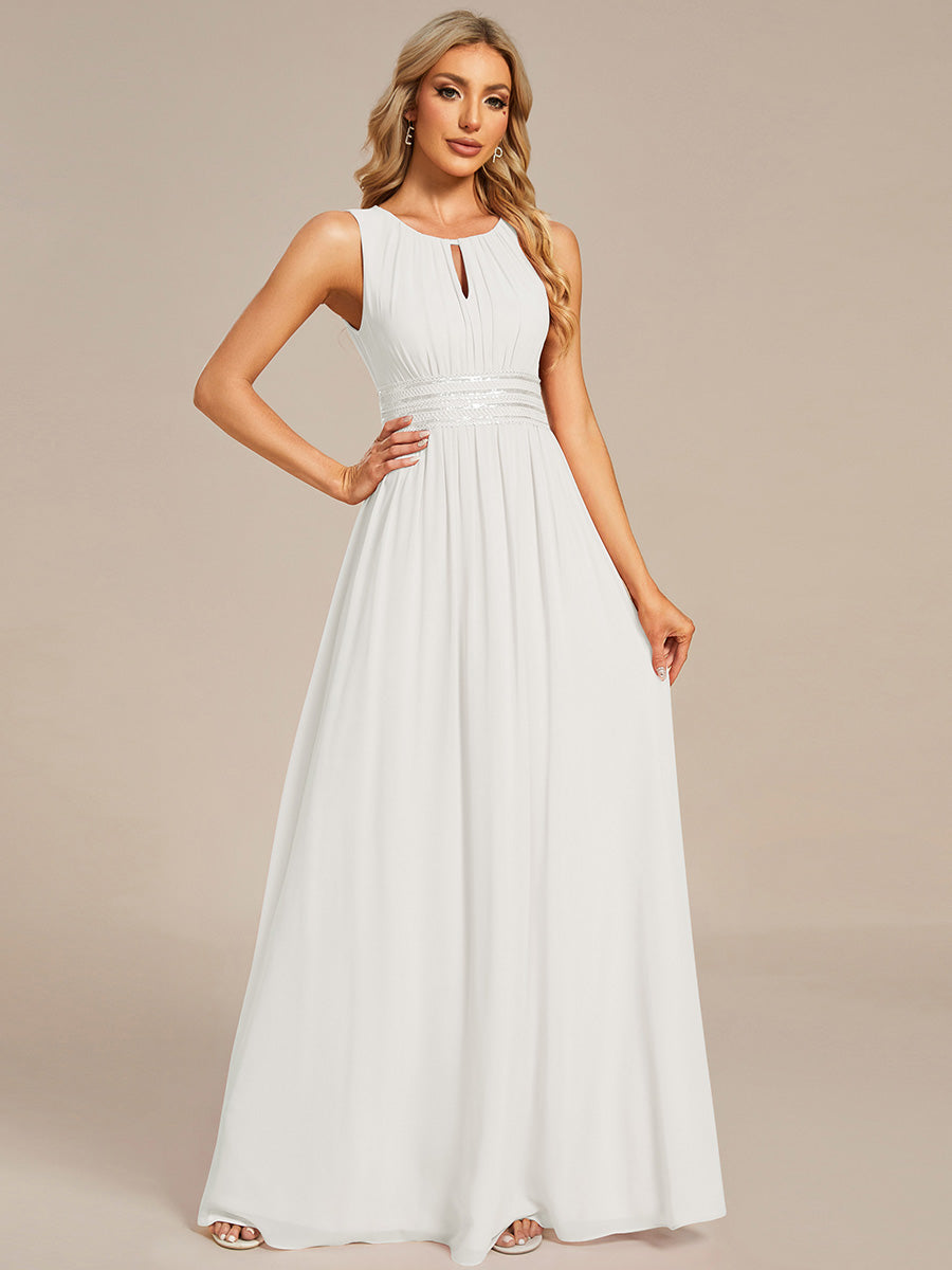 Robe De Demoiselle D'honneur Trapèze Simple Sans Manches En Mousseline Avec Détails Ajourés #Couleur_Blanc