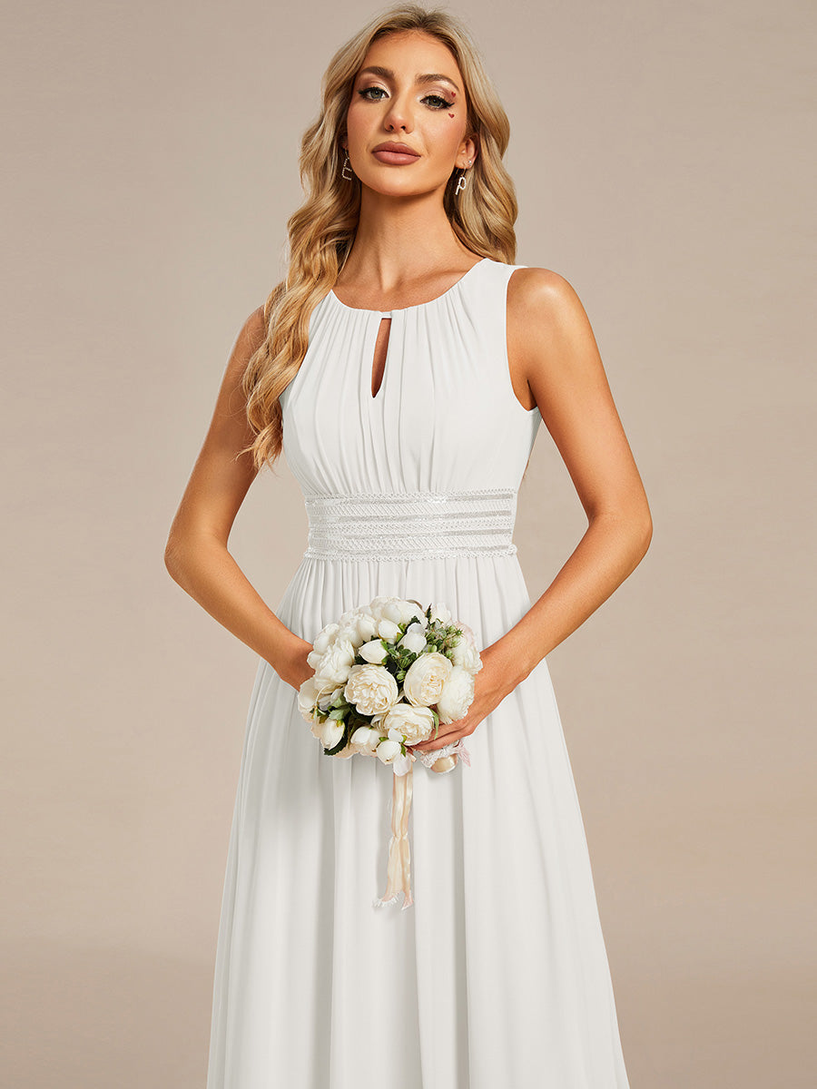 Robe De Demoiselle D'honneur Trapèze Simple Sans Manches En Mousseline Avec Détails Ajourés #Couleur_Blanc