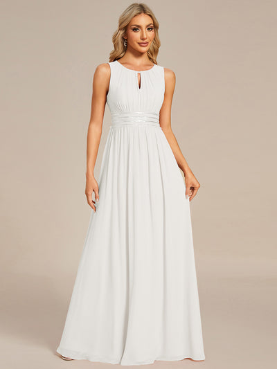 Robe De Demoiselle D'honneur Trapèze Simple Sans Manches En Mousseline Avec Détails Ajourés