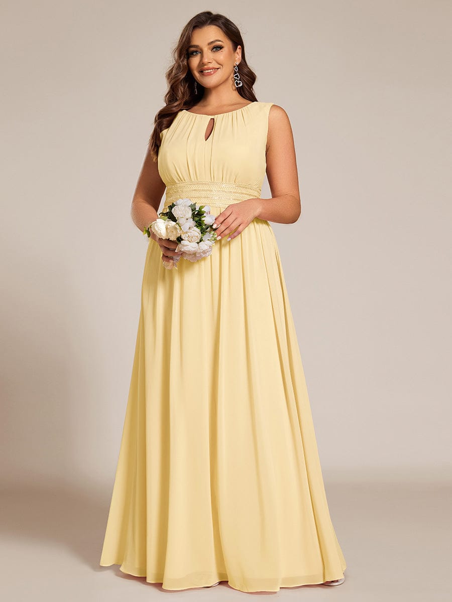 Robe De Demoiselle D'honneur Trapèze Simple Sans Manches En Mousseline Avec Détails Ajourés #Couleur_Jaune