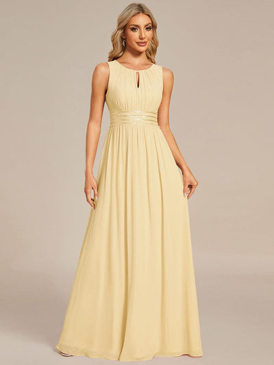 Robe De Demoiselle D'honneur Trapèze Simple Sans Manches En Mousseline Avec Détails Ajourés