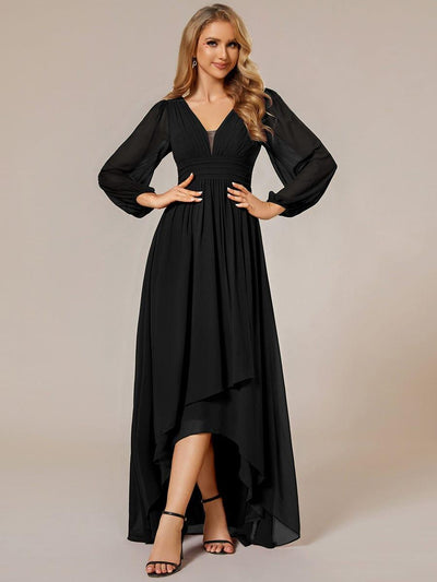 ever GRIFFIN|Charmante Robe De Demoiselle D'honneur Plissée à Manches Lanternes En Mousseline De Soie Et Taille Haute(Vente Finale)