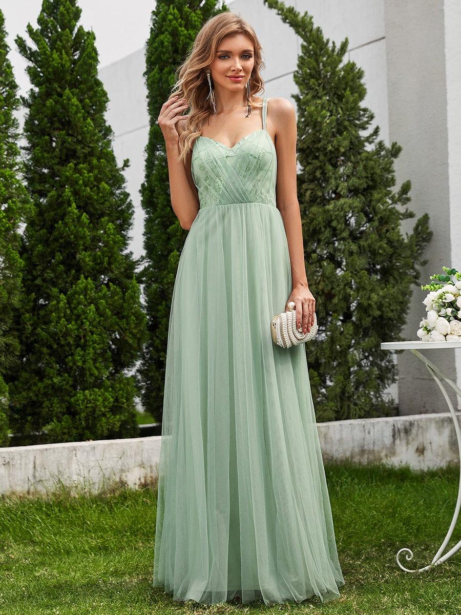 Robe de demoiselle d'honneur sans manches en tulle pailleté avec bretelles croisées dans le dos #Couleur_Menthe Verte