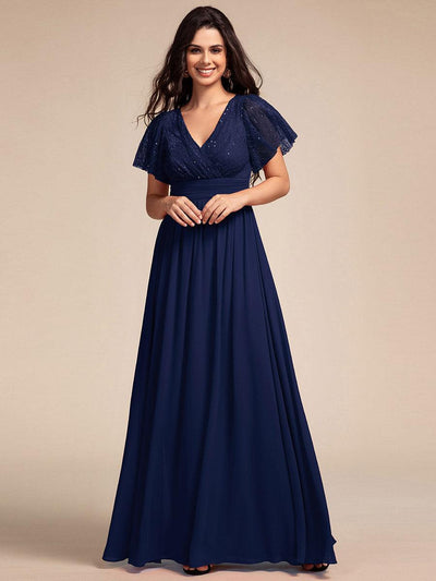 ever ROBYN|Robe longue de demoiselle d'honneur à manches flottantes et col en V en dentelle