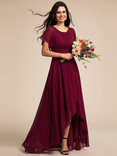 ever GIGI|Robe de demoiselle d'honneur élégante en mousseline de soie à col rond et manches courtes(Vente finale)