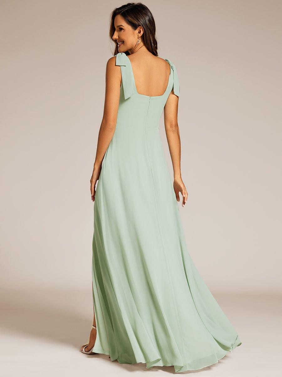 Robe de demoiselle d'honneur en mousseline de soie avec nœud papillon et sans manches à encolure carrée #Couleur_Menthe Verte