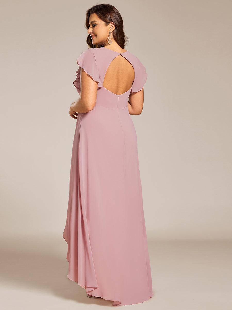 Robe de demoiselle d'honneur élégante en mousseline à volants avec dos nu #Couleur_Rose fumee