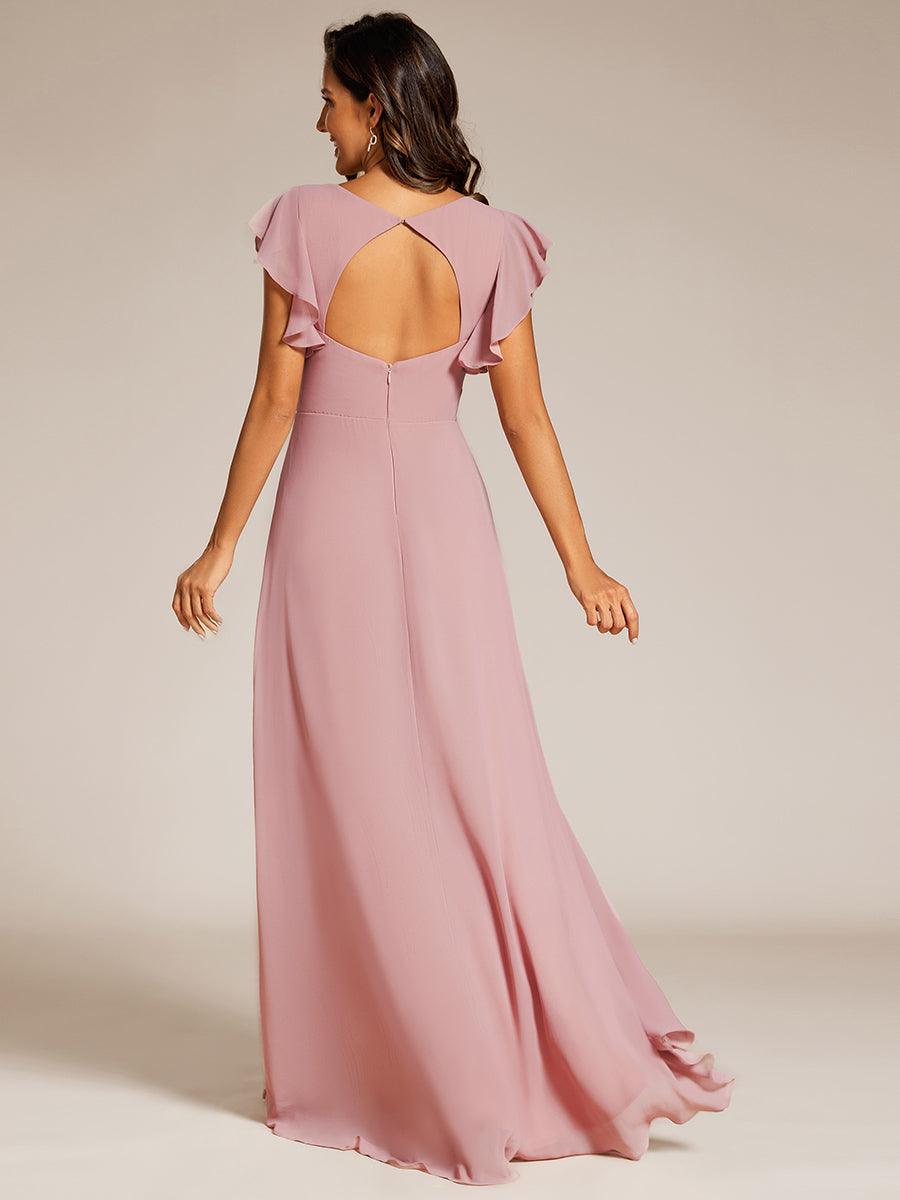 Robe de demoiselle d'honneur élégante en mousseline à volants avec dos nu #Couleur_Rose fumee