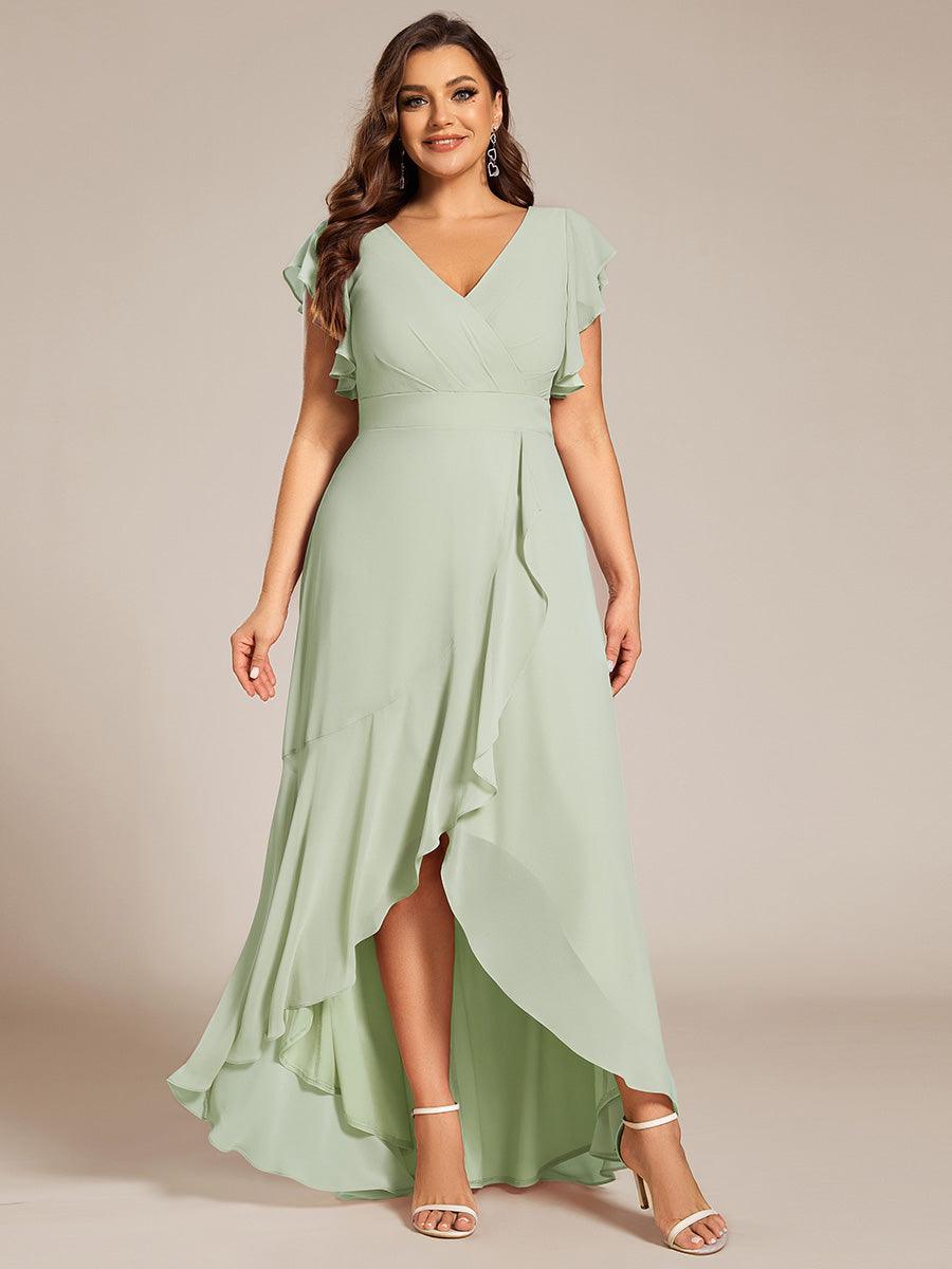 Robe de demoiselle d'honneur élégante en mousseline à volants avec dos nu #Couleur_Menthe Verte