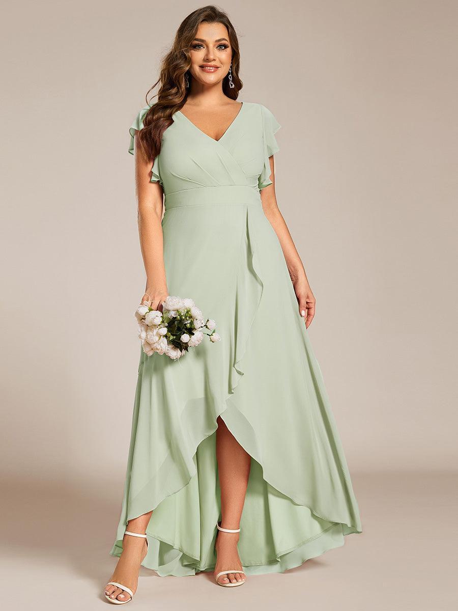 Robe de demoiselle d'honneur élégante en mousseline à volants avec dos nu #Couleur_Menthe Verte