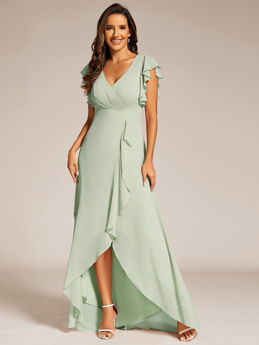 Robe de demoiselle d'honneur élégante en mousseline à volants avec dos nu #Couleur_Menthe Verte