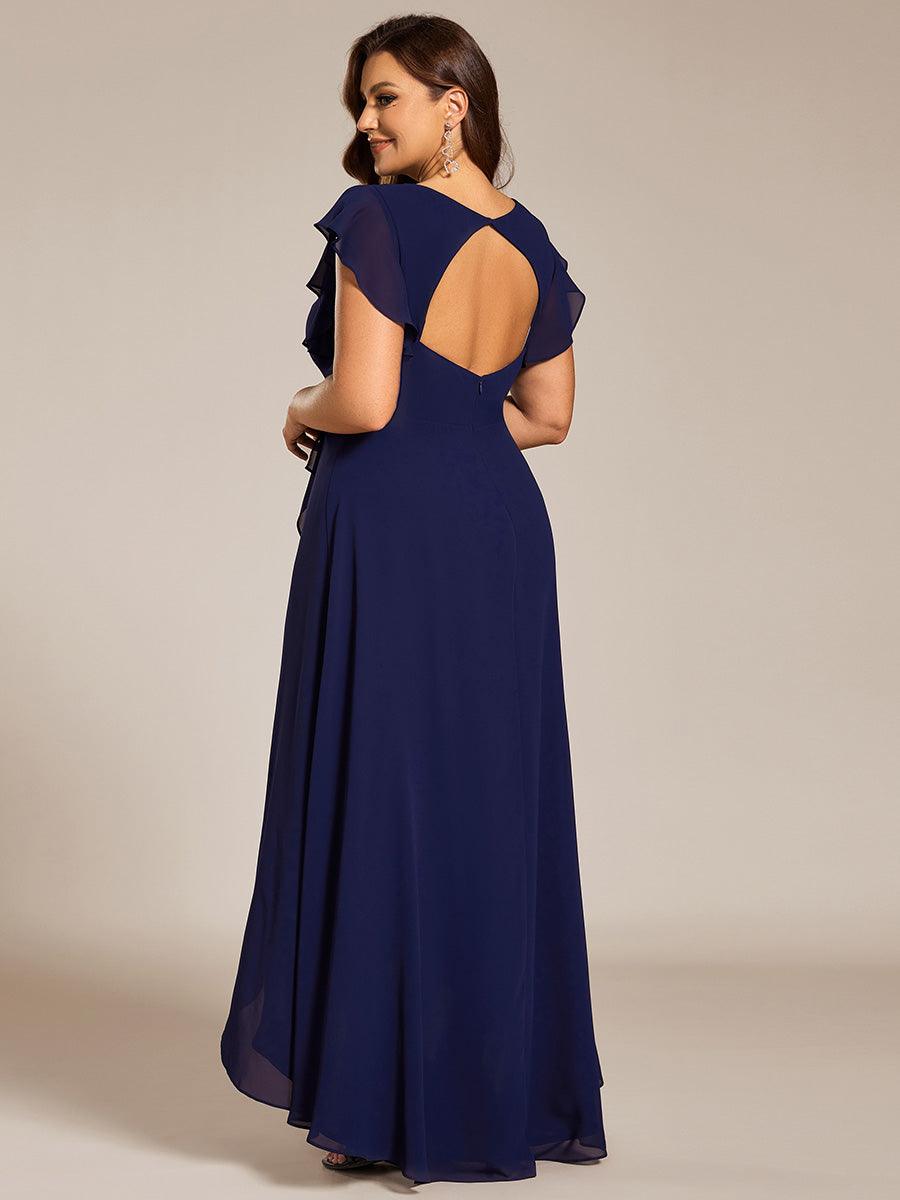 Robe de demoiselle d'honneur élégante en mousseline à volants avec dos nu #Couleur_Bleu Marine