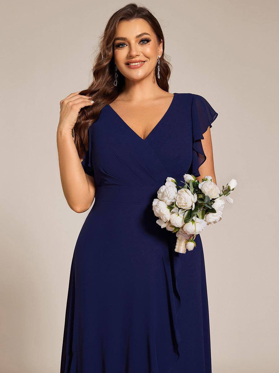 Robe de demoiselle d'honneur élégante en mousseline à volants avec dos nu #Couleur_Bleu Marine