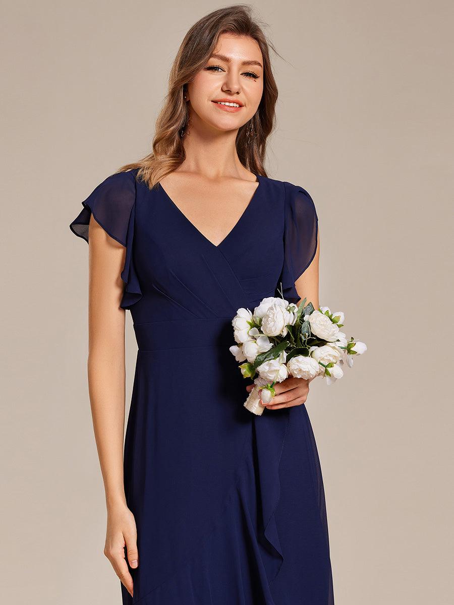 Robe de demoiselle d'honneur élégante en mousseline à volants avec dos nu #Couleur_Bleu Marine