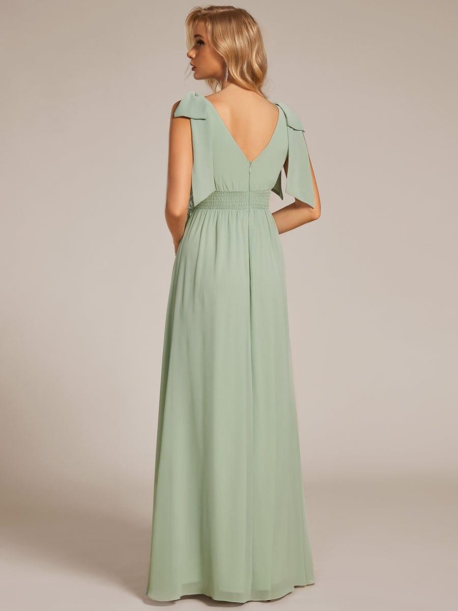 Robe longue de demoiselle d'honneur à taille empire avec nœud sur les épaules #Couleur_Menthe Verte