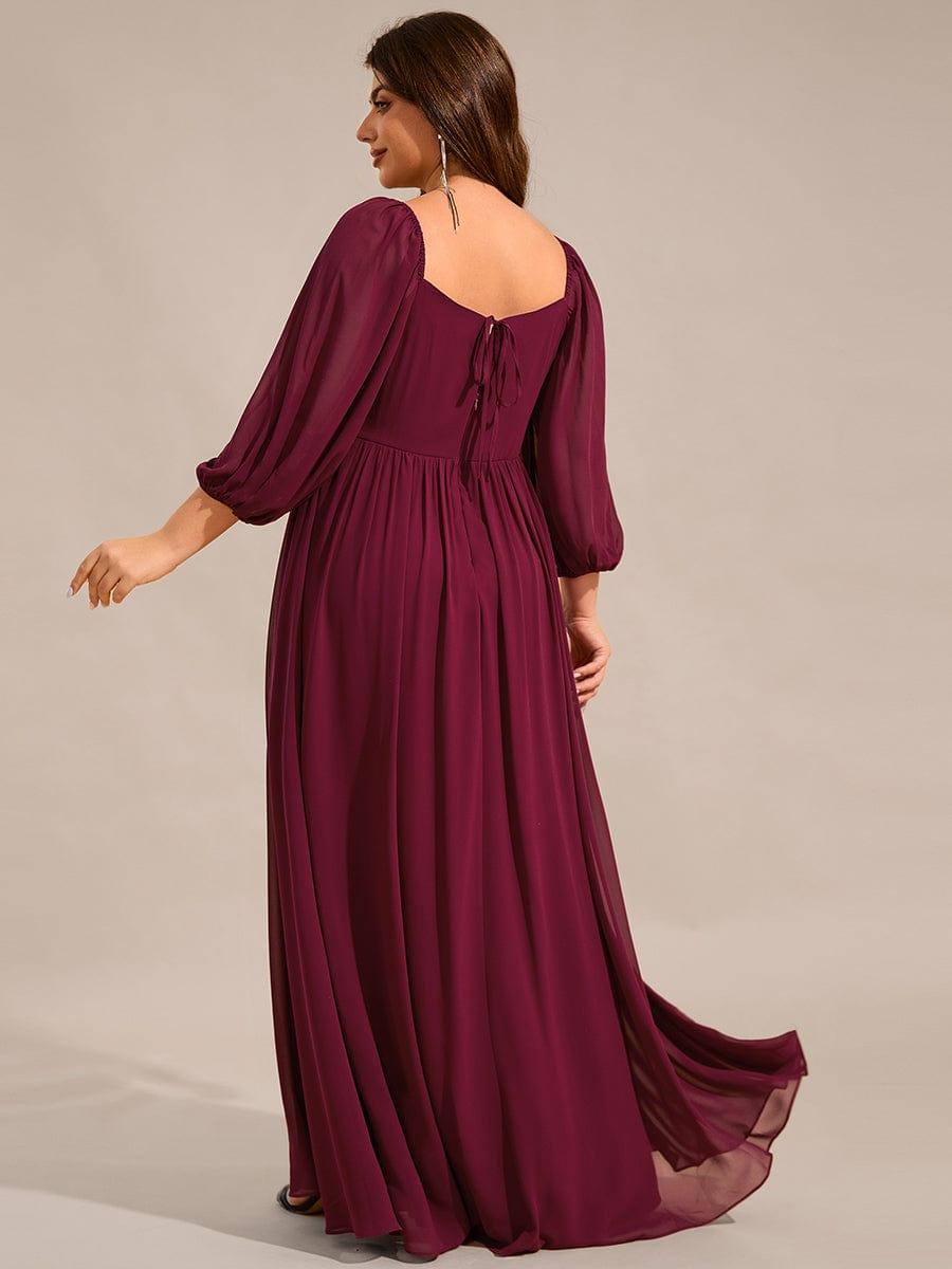 Robe de demoiselle d'honneur grande taille en mousseline à manches 3/7 et lacets #Couleur_Bordeaux