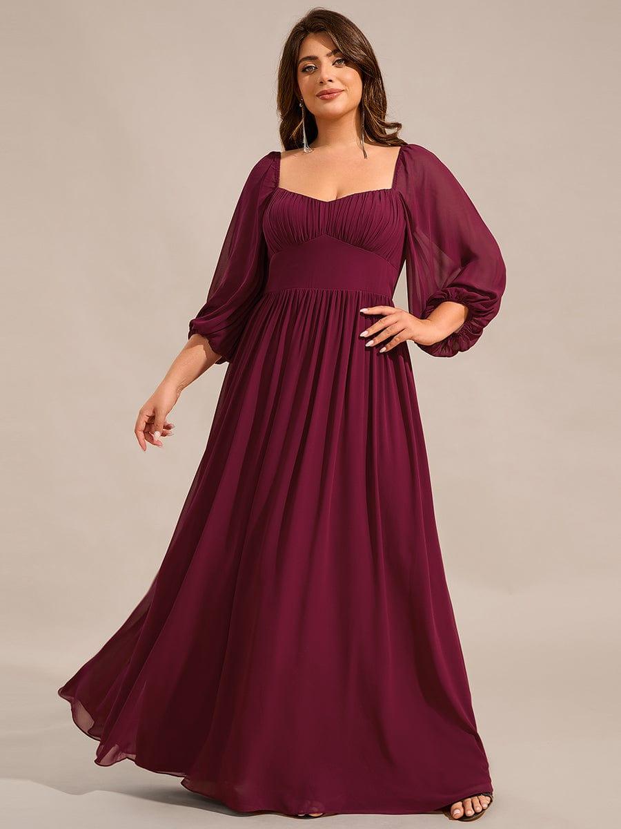 Robe de demoiselle d'honneur grande taille en mousseline à manches 3/6 et lacets #Couleur_Bordeaux