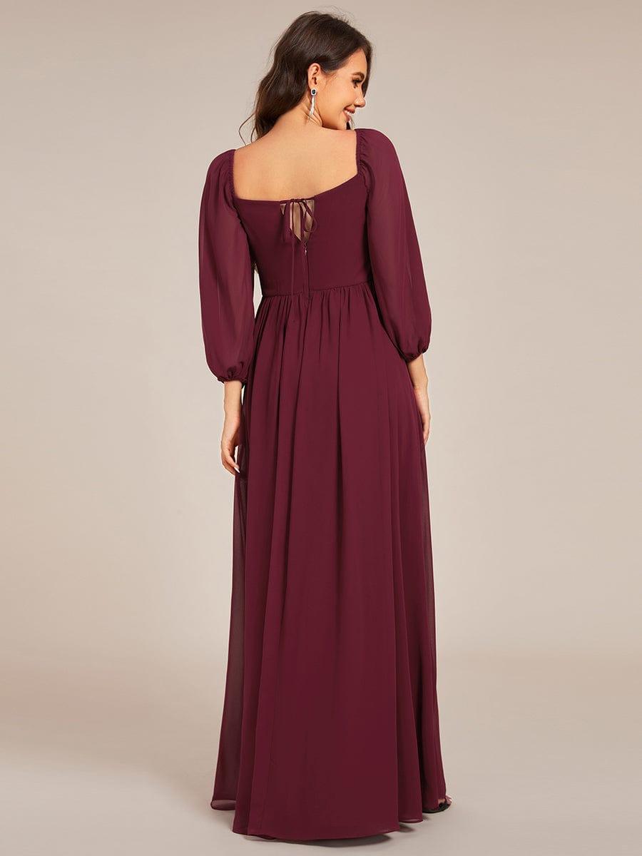Robe de demoiselle d'honneur en mousseline de soie à col en c?ur #Couleur_Bordeaux