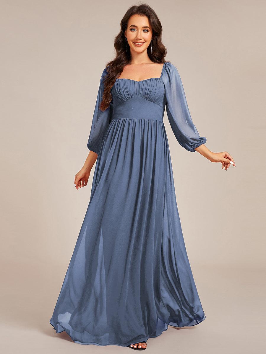 Robe de demoiselle d'honneur en mousseline de soie à col en c?ur #Couleur_Marine Fume