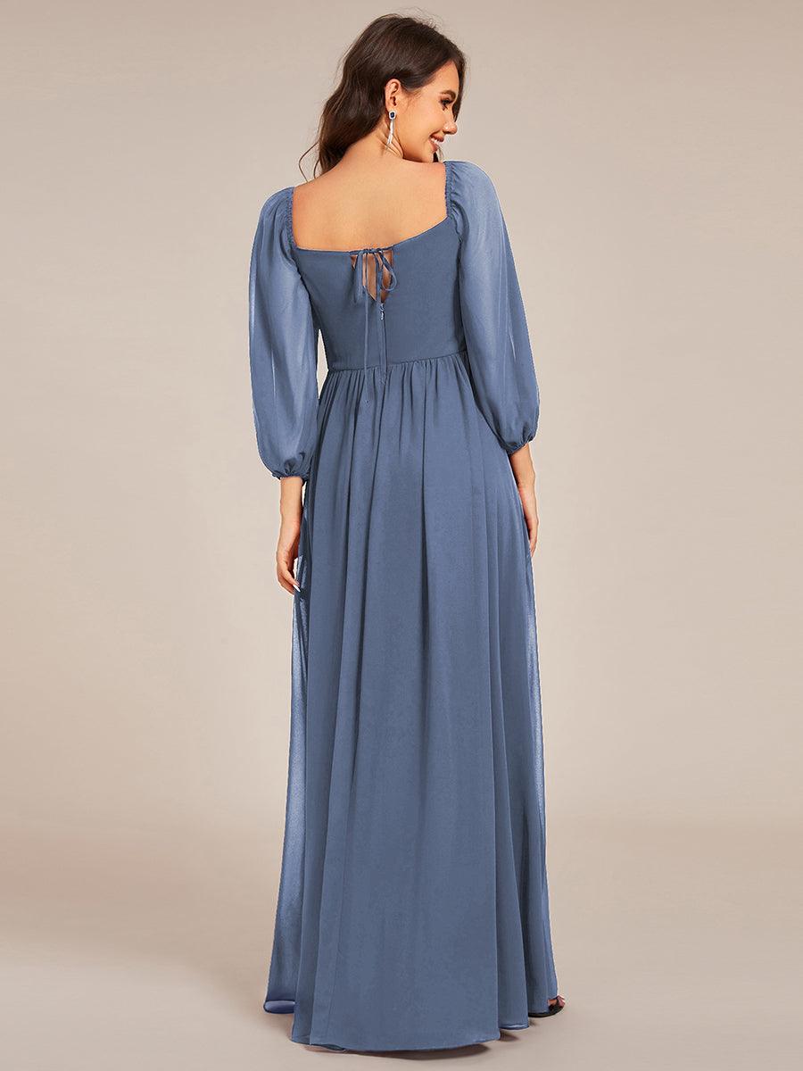 Robe de demoiselle d'honneur en mousseline de soie à col en c?ur #Couleur_Marine Fume