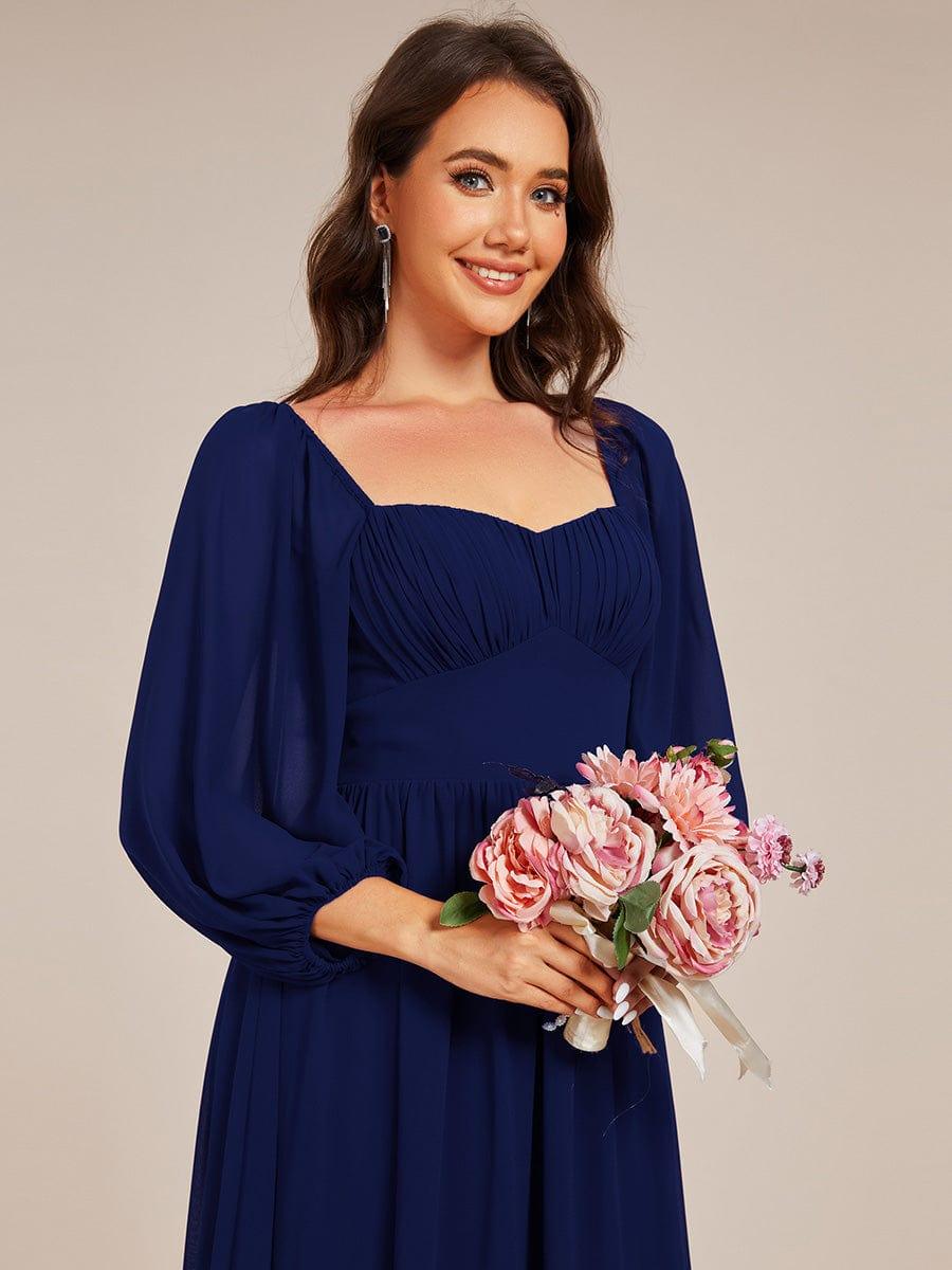 Robe de demoiselle d'honneur en mousseline de soie à col en c?ur #Couleur_Bleu Marine