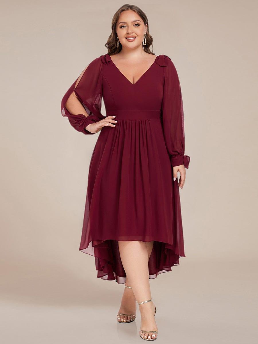 Robe de demoiselle d'honneur mi-longue en mousseline à ourlet asymétrique #Couleur_Bordeaux