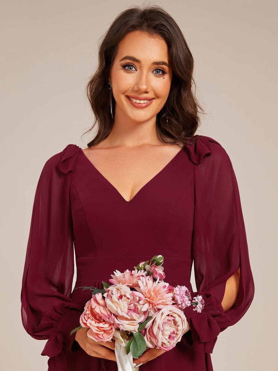 Robe de demoiselle d'honneur mi-longue en mousseline à ourlet asymétrique #Couleur_Bordeaux