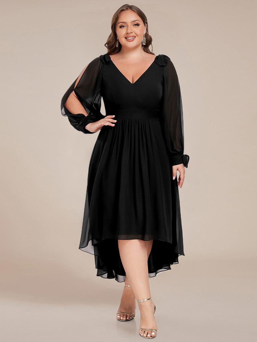 Robe de demoiselle d'honneur mi-longue en mousseline à ourlet asymétrique #Couleur_Noir