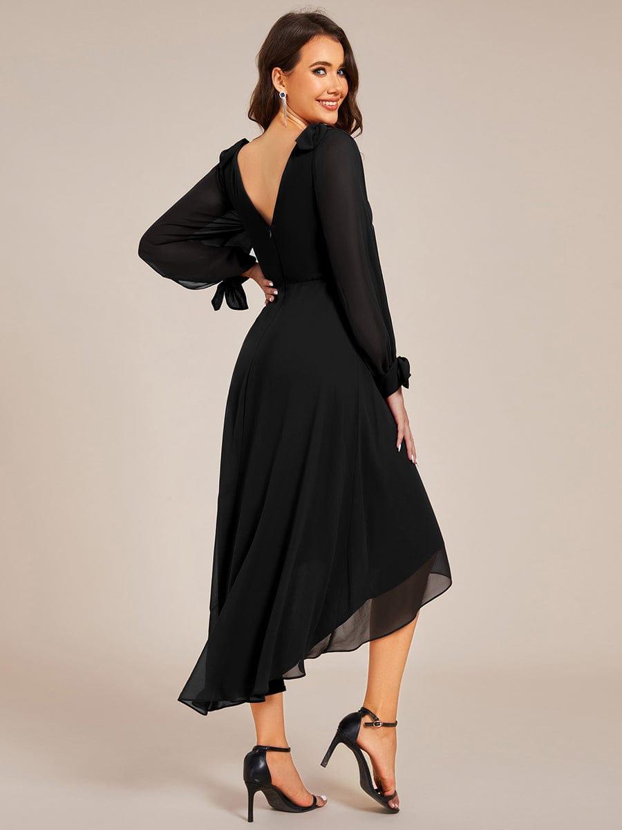 Robe de demoiselle d'honneur mi-longue en mousseline à ourlet asymétrique #Couleur_Noir