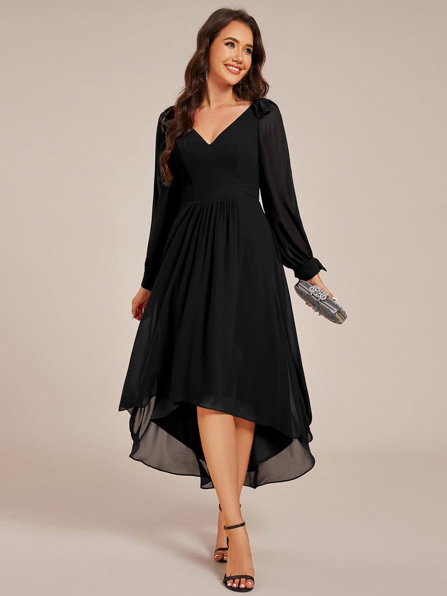 Robe de demoiselle d'honneur mi-longue en mousseline à ourlet asymétrique #Couleur_Noir