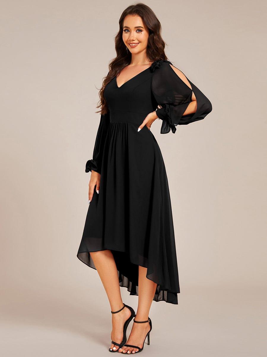 Robe de demoiselle d'honneur mi-longue en mousseline à ourlet asymétrique #Couleur_Noir