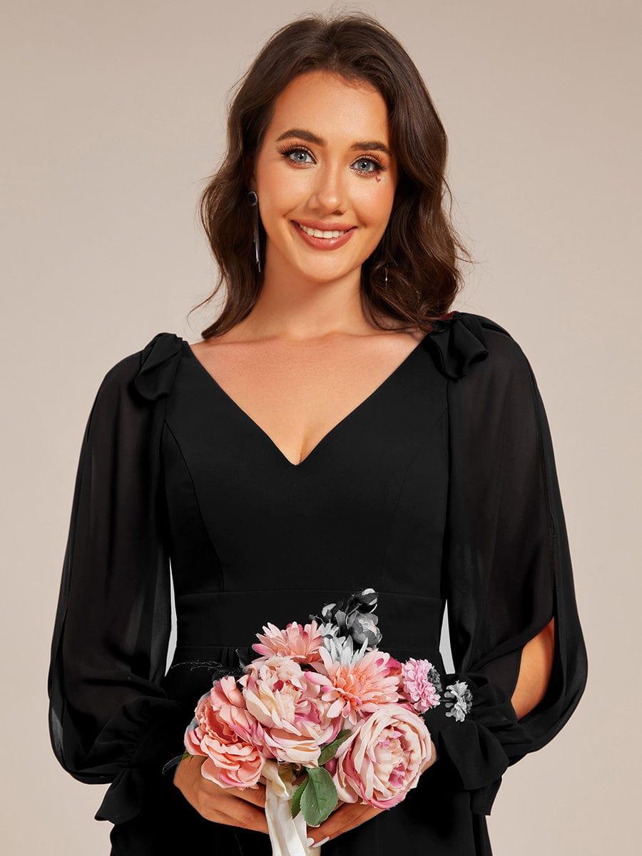 Robe de demoiselle d'honneur mi-longue en mousseline à ourlet asymétrique #Couleur_Noir