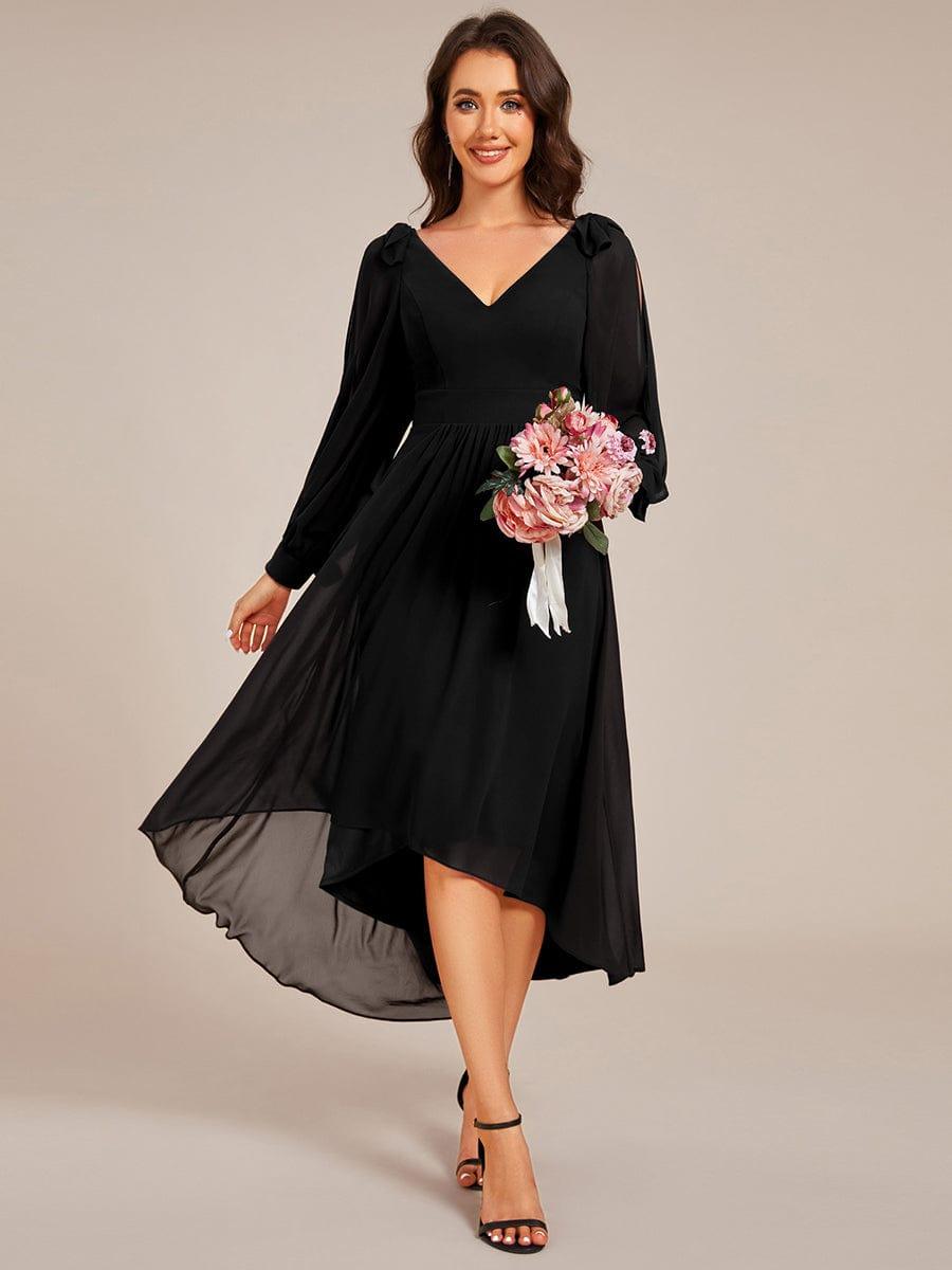 Robe de demoiselle d'honneur mi-longue en mousseline à ourlet asymétrique #Couleur_Noir