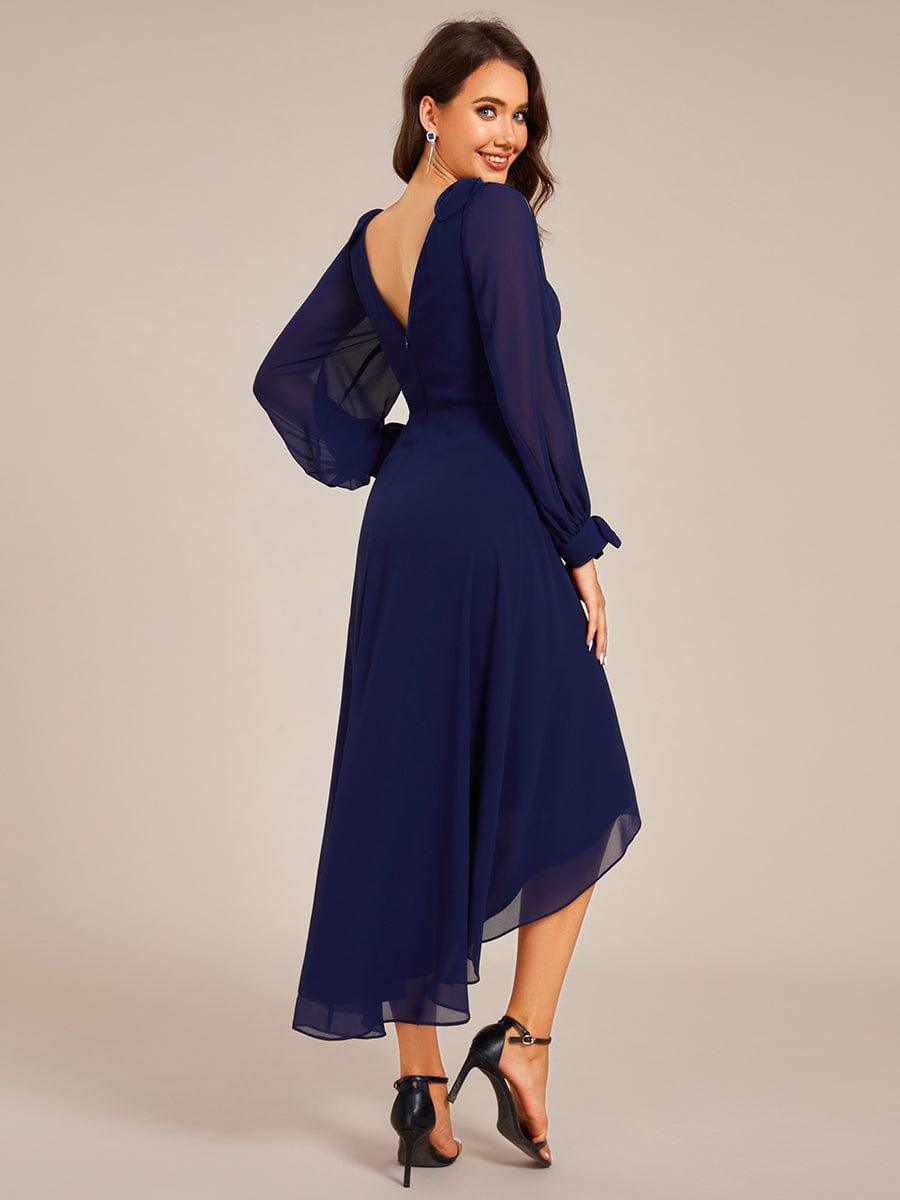 Robe de demoiselle d'honneur mi-longue en mousseline à ourlet asymétrique #Couleur_Bleu Marine