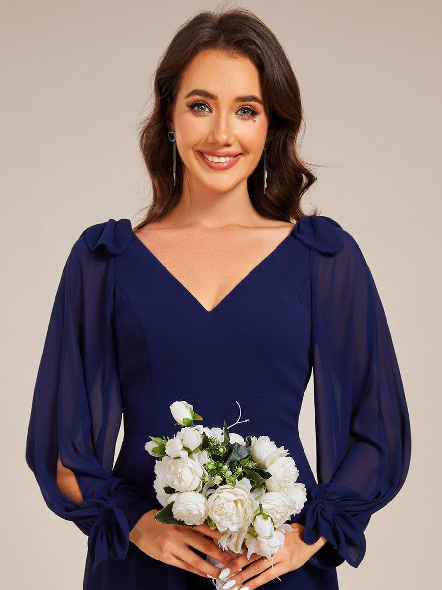 Robe de demoiselle d'honneur mi-longue en mousseline à ourlet asymétrique #Couleur_Bleu Marine