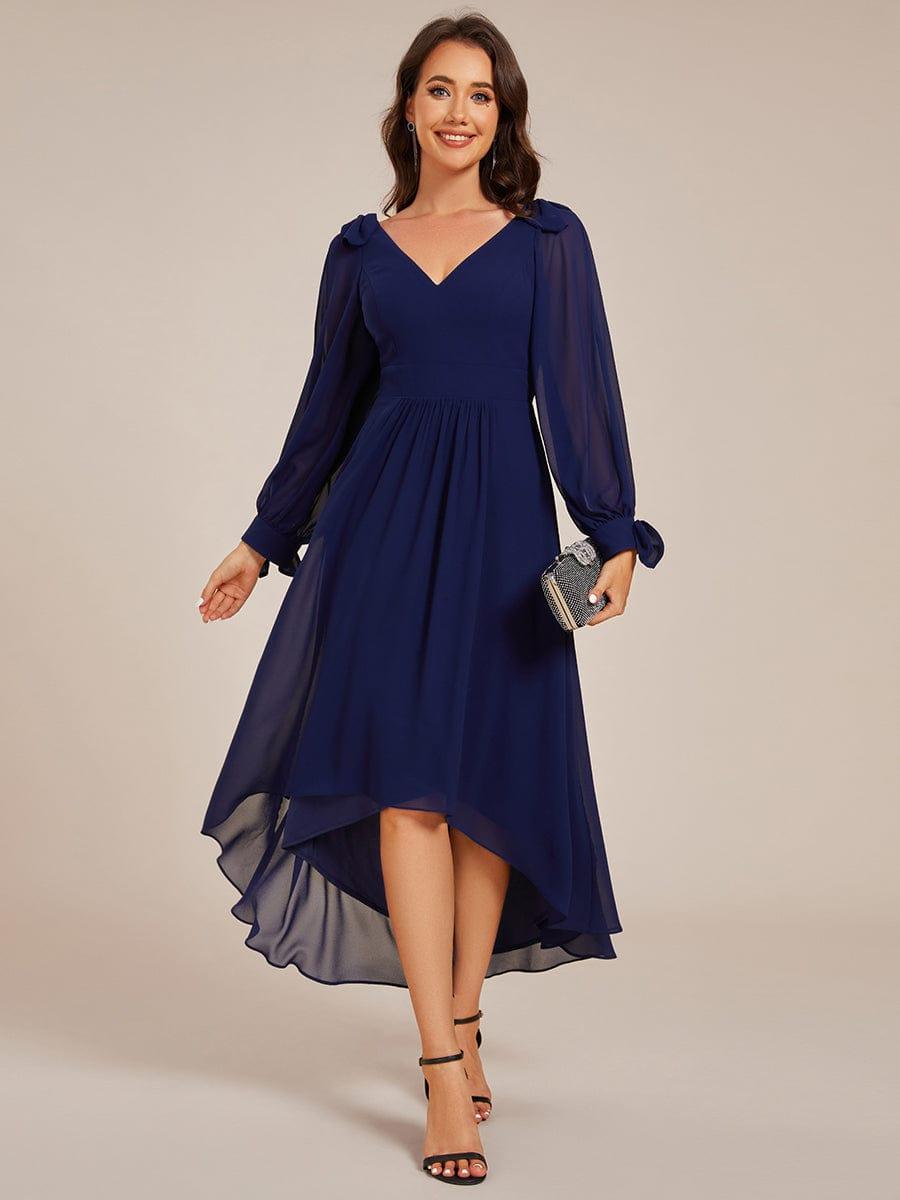 Robe de demoiselle d'honneur mi-longue en mousseline à ourlet asymétrique #Couleur_Bleu Marine