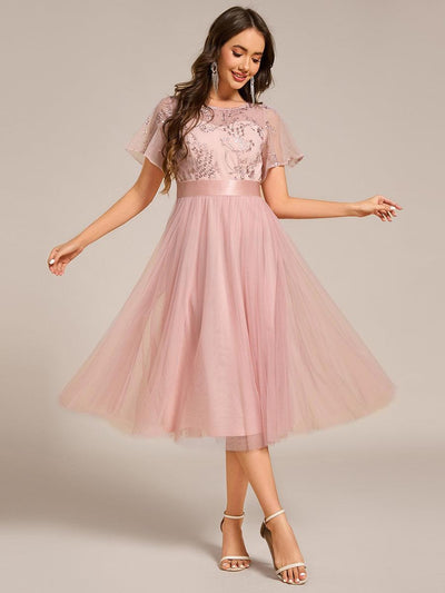 ever MARA|Robe de demoiselle d'honneur junior en tulle embelli avec manches transparentes