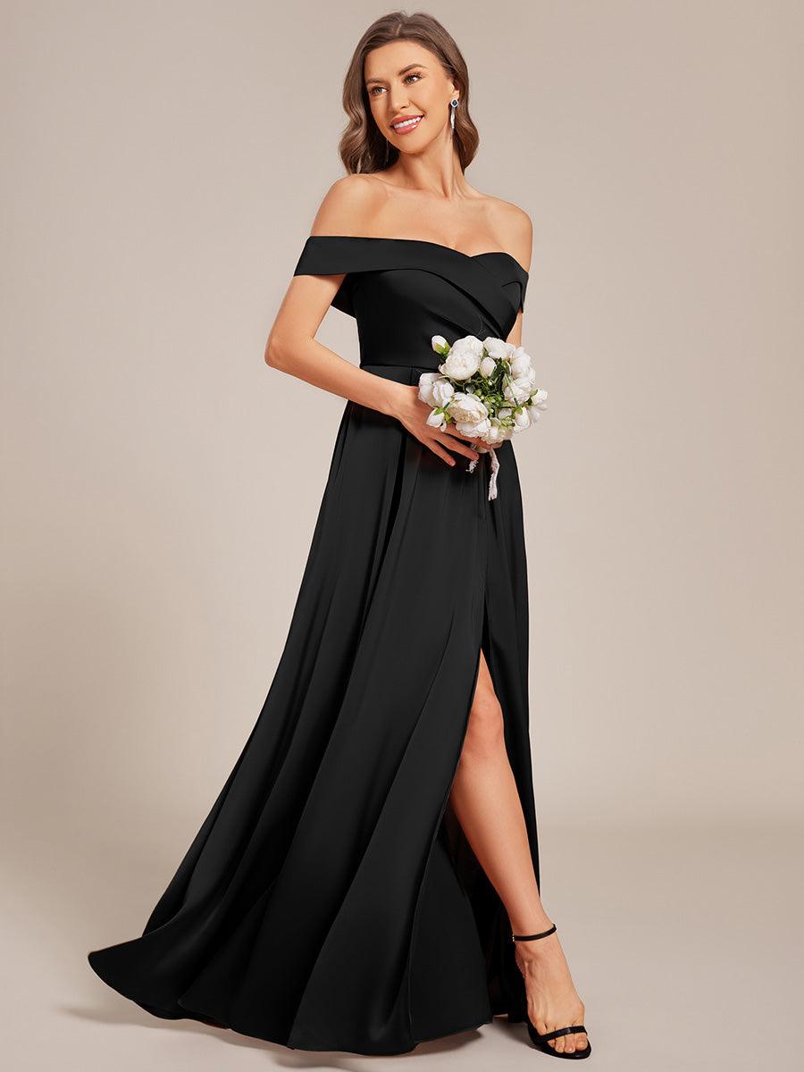 Robe de demoiselle d'honneur en satin à épaules dénudées et à lacets dans le dos #Couleur_Noir