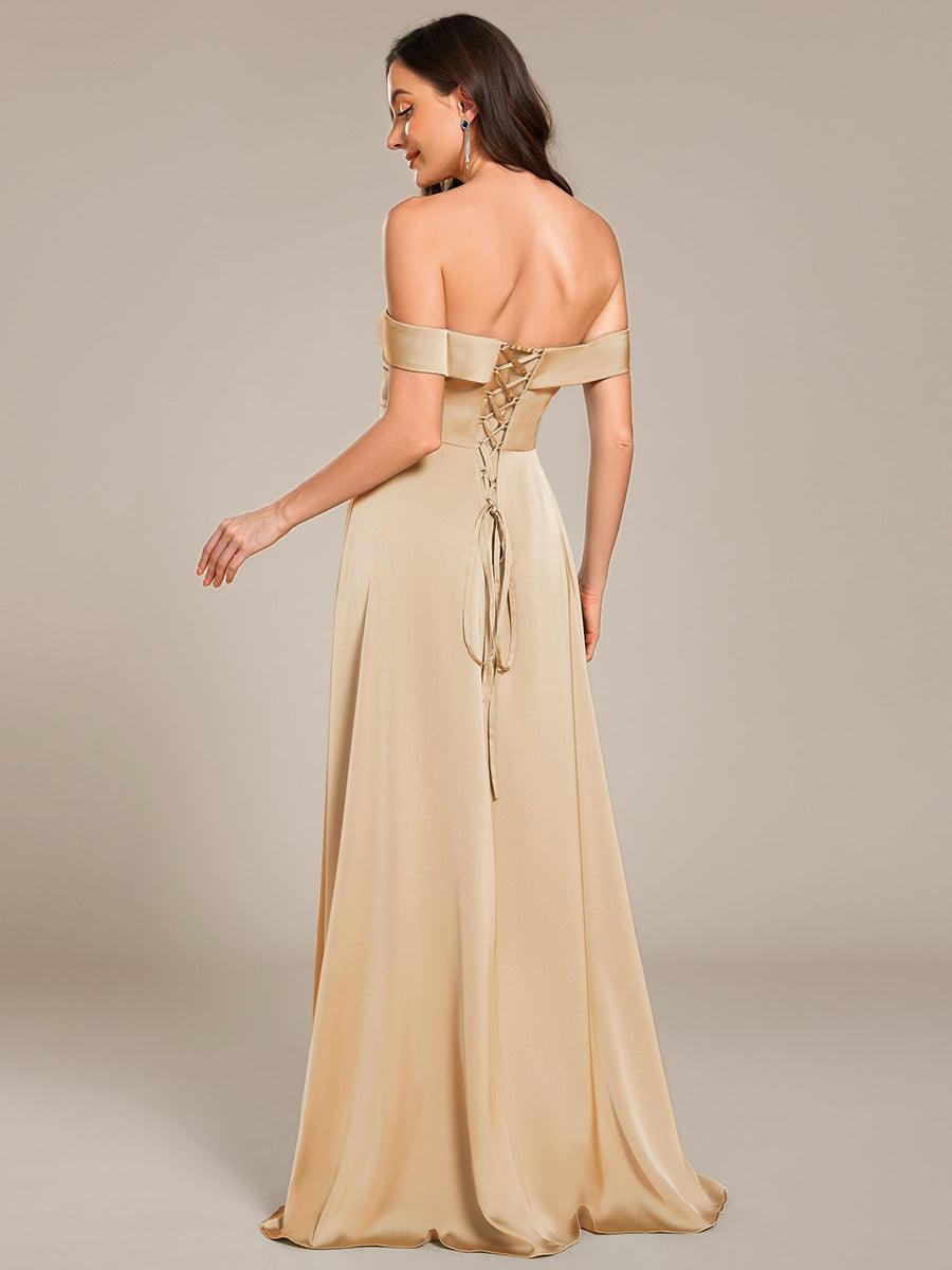 Robe de demoiselle d'honneur en satin à épaules dénudées et à lacets dans le dos #Couleur_Charbon