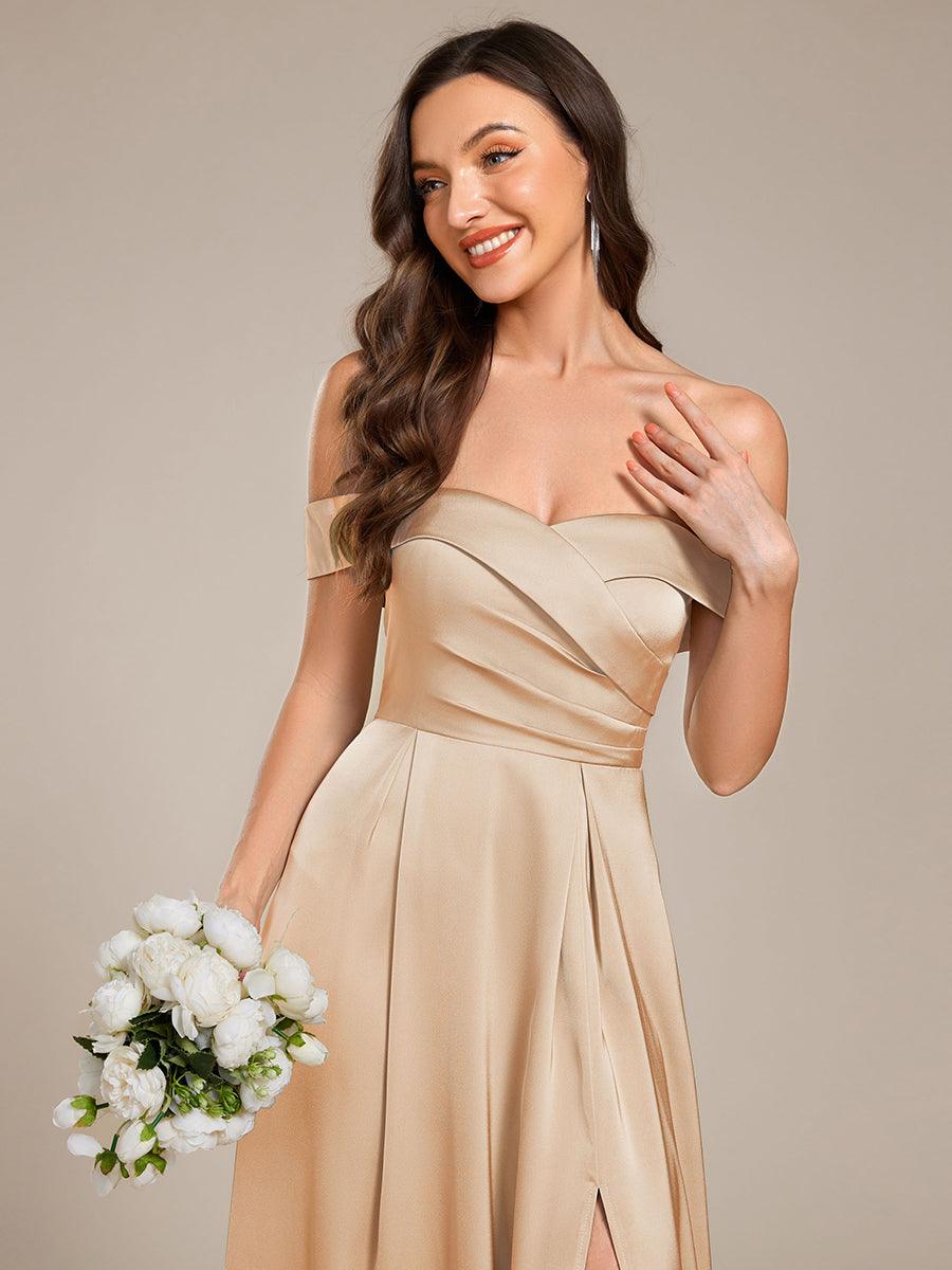 Robe de demoiselle d'honneur en satin à épaules dénudées et à lacets dans le dos #Couleur_Charbon