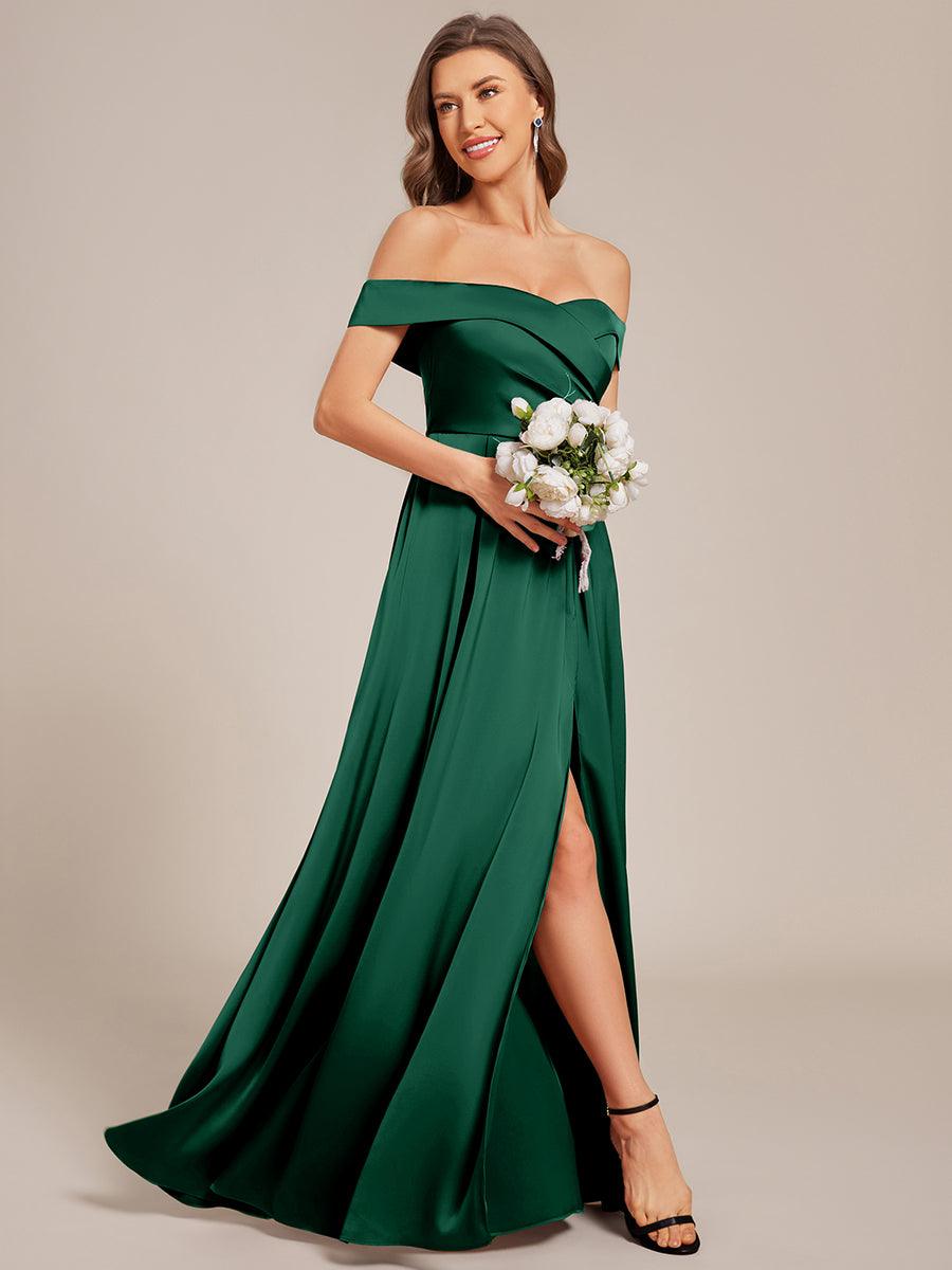 Robe de demoiselle d'honneur en satin à épaules dénudées et à lacets dans le dos #Couleur_Vert Fonce